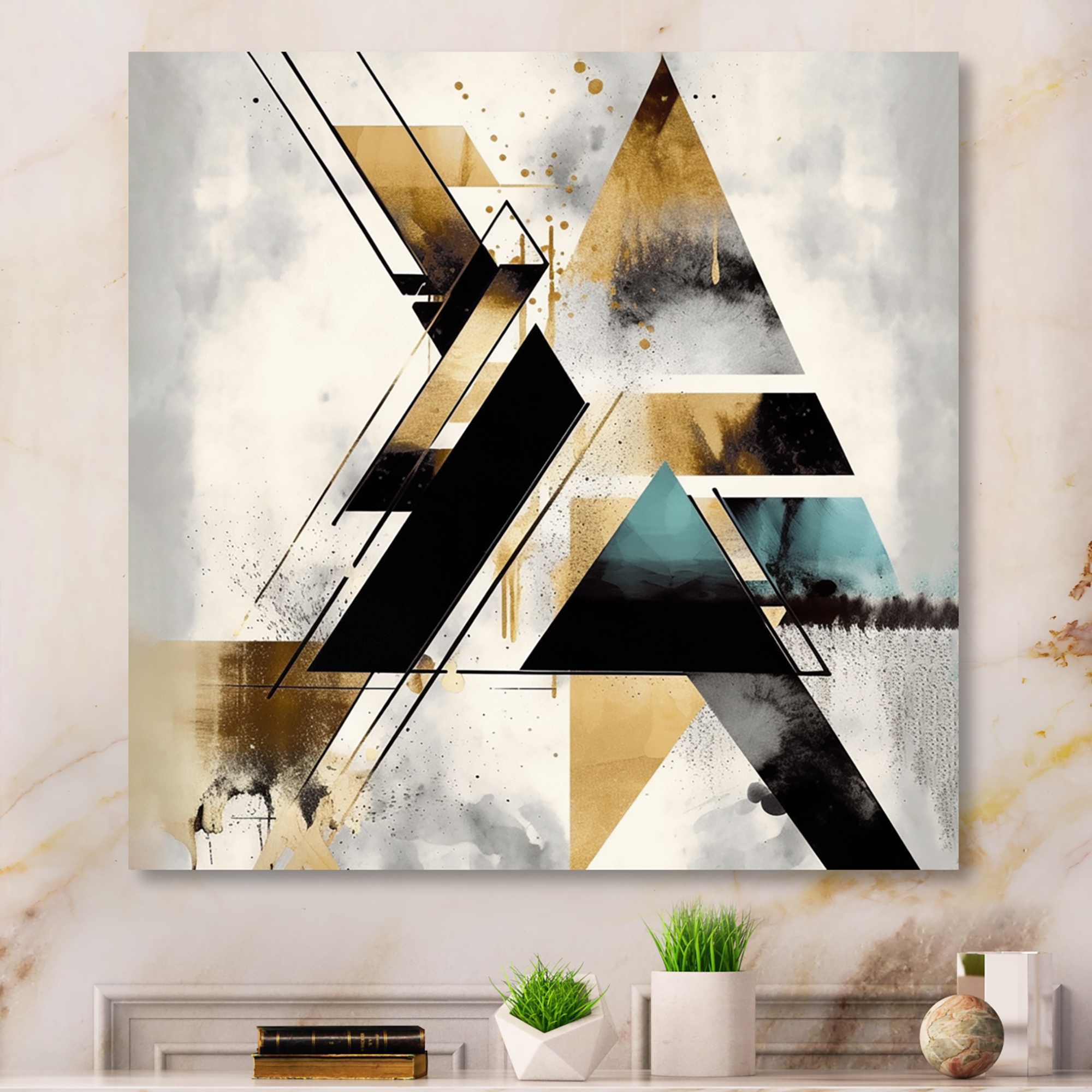 Designart Green Triangle Boho III Modern Geometric Metal Wall Art 16 in. wide x 16 in. high