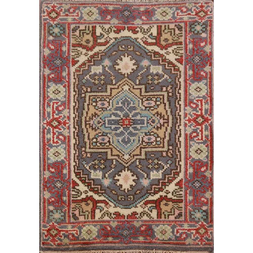 Hand Knotted Oriental 100% Wool Carpet Traditional Medallion Greys & Charcoal Heriz (serapi) Area Rug - 3' 0'' X 2' 0''