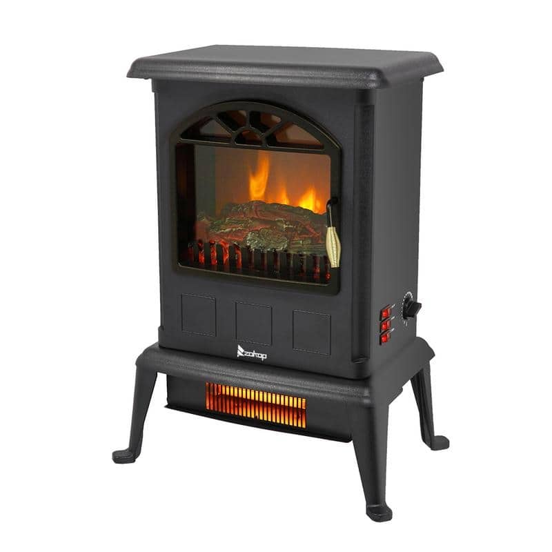 1500W Infrared Portable Space Heater Freestanding Fireplace, Black