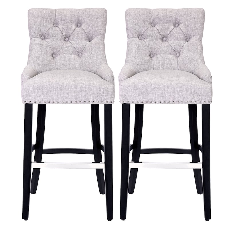 Carter 29" Linen Fabric Tufted Upholstered Bar Stool (Set of 2) - N/A
