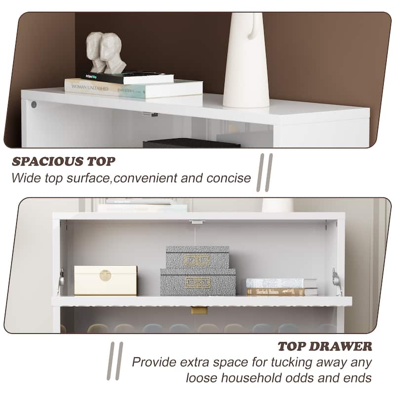 Wood 24 Pairs Shoe Storage Cabinet with 3 Flip Drawers