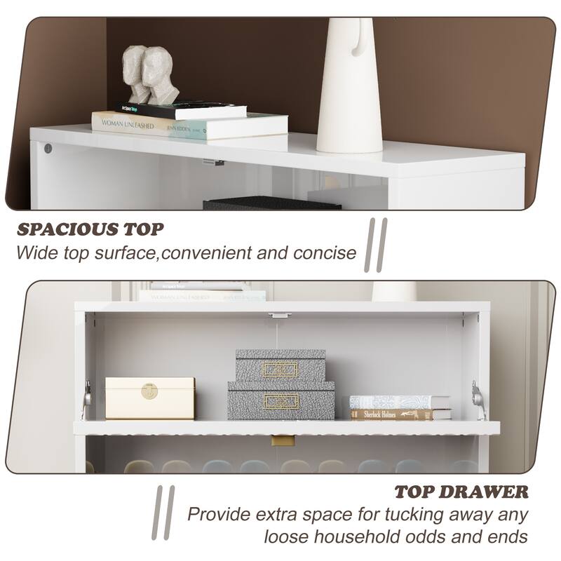 Wood 24 Pairs Shoe Storage Cabinet with 3 Flip Drawers