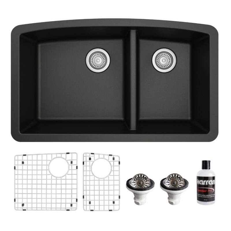 Karran Undermount Quartz 32 in. 60/40 Double Bowl Kitchen Sink Kit