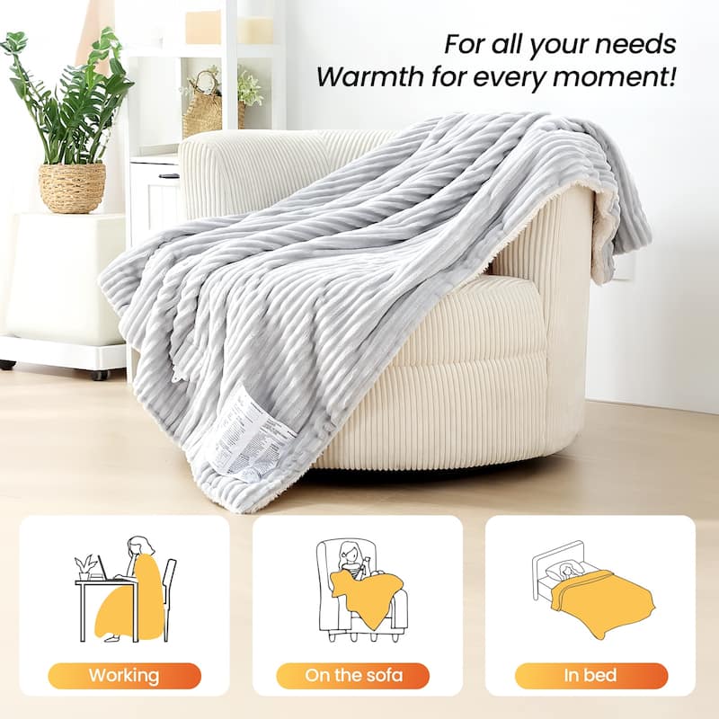 Reversible Flannel & Sherpa Electric Blanket, Heated Throw with Temperature and Timing Functions of a Controller
