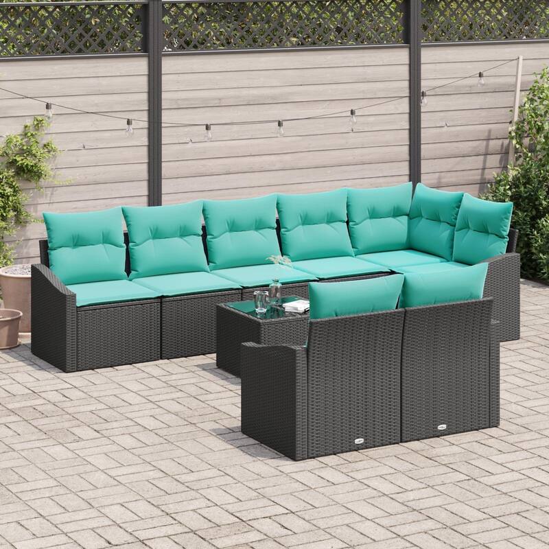 vidaXL 9 Garden Sofa Set with Cushions Black Poly Rattan - 113.6 x 48.6 x 27.2