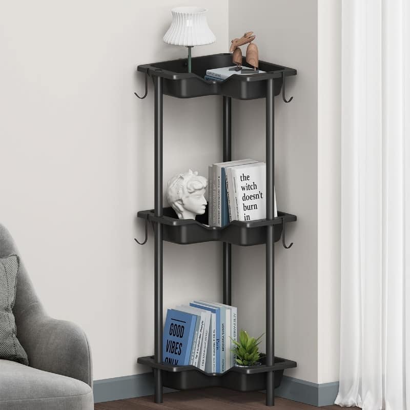 Corner Shelf Stand - 13.6"D x 10"W x27.7"H - Black