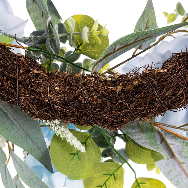 Glitzhome 18"H Blue Peony & Hydrangea with Ceramic Vase Centerpiece