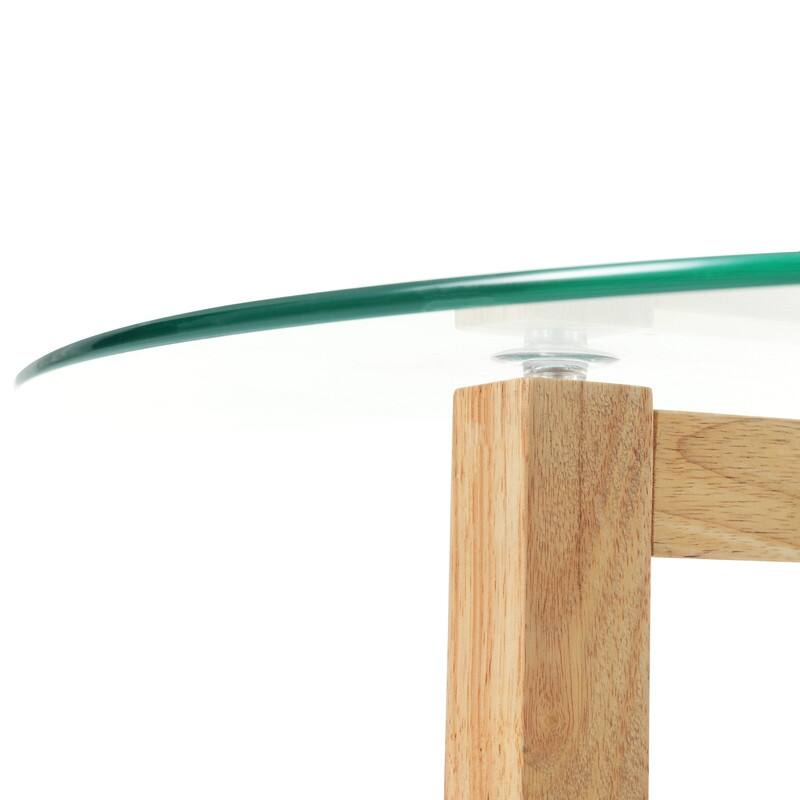 Modern Round Glass Coffee Table with Wood Tripod Base - Easy Assembly