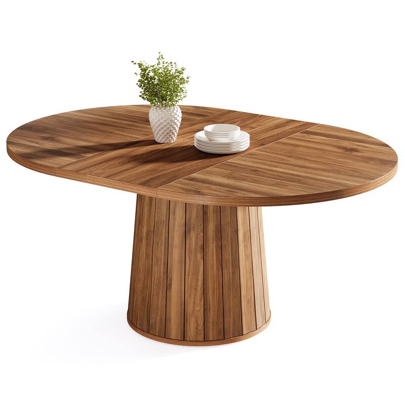 55-Inch Oval Farmhouse Dining Table for 6, Pedestal Base Kitchen Table