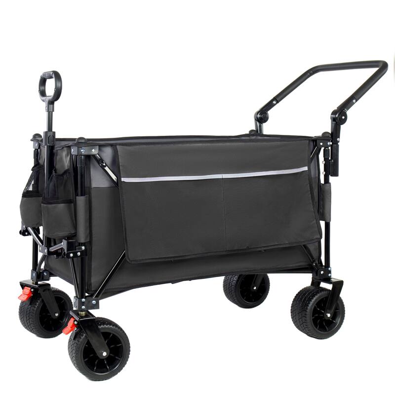 Multi-Functional Push-Pull Folding Wagon Cart with Rotating Handle & Canopy,7"x4"All-Terrain Wheels & Brakes,300L Large Capacity