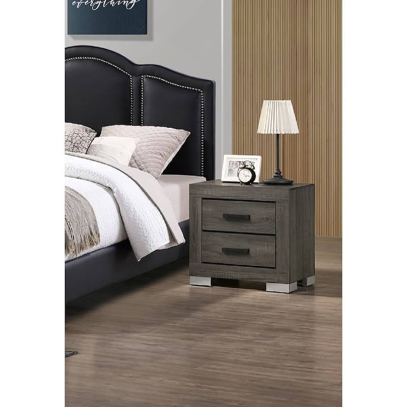 Grey Nightstand With Black Handles