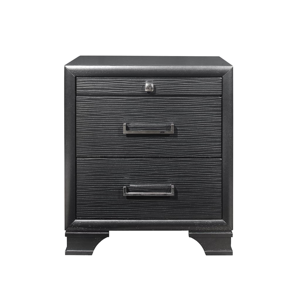 Gray Nightstand with Spacious Drawers and Tapered Legs