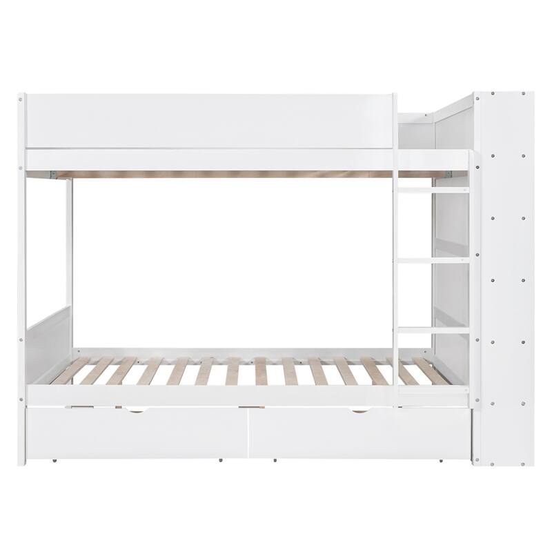 Full Over Full Wood Bunk Bed with 2 Drawers and Multi-layer Cabinet