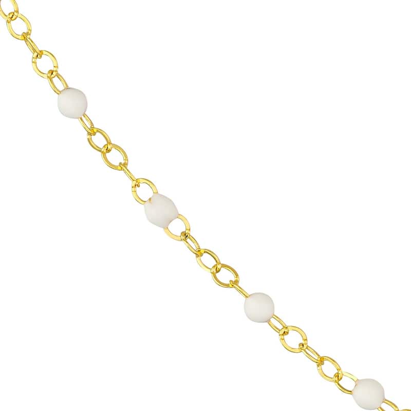 Curata 14k Yellow Gold 18" White Enamel Bead Piatto Chain Necklace (Spring-ring)