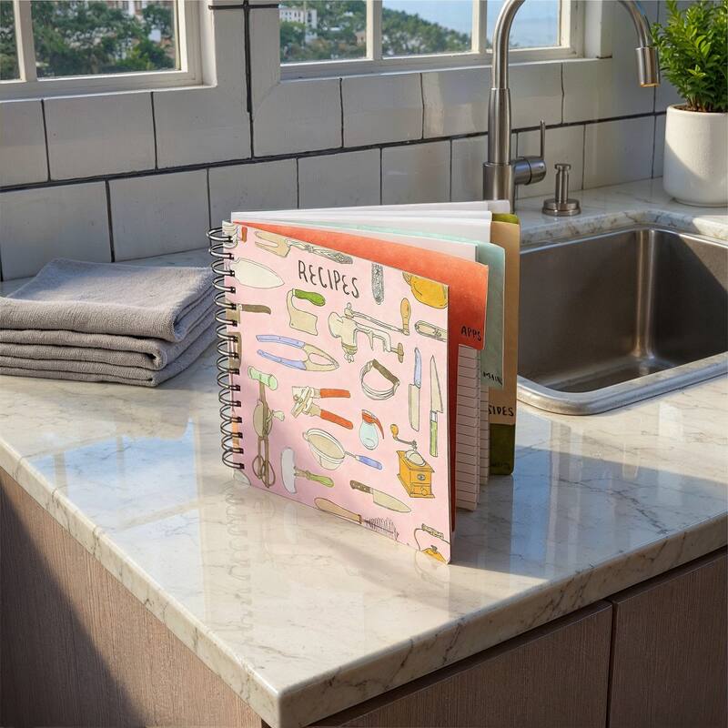 Spiral Bound Paper Recipe Journal with Patterns - Pink - Paper - Notebook