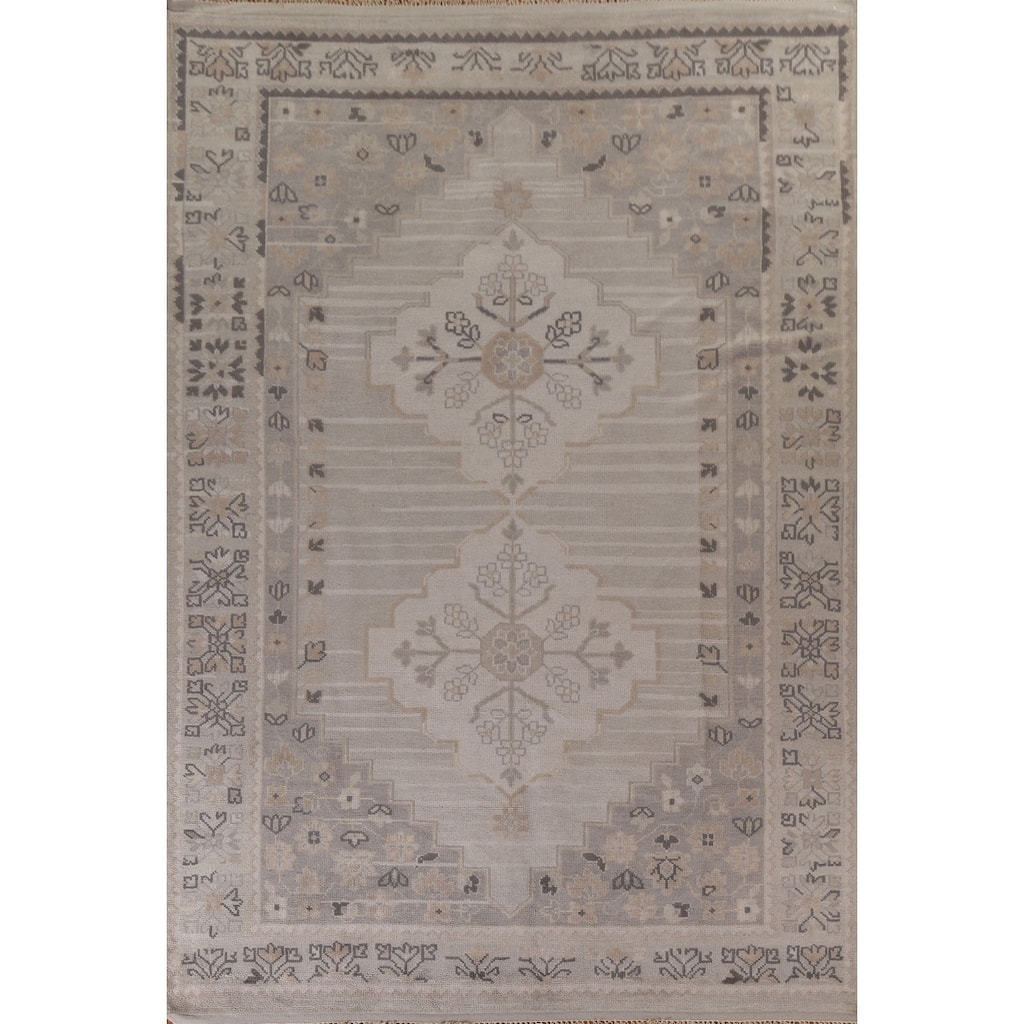 Geometric Oushak Area Rug Handmade Wool Carpet - 8'10"x 11'11"