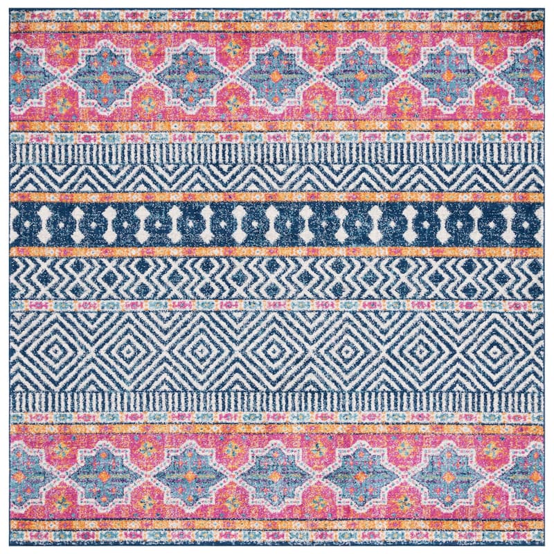 SAFAVIEH Madison Bebe Vintage Rug- - 6'7" Square - Navy/Ivory