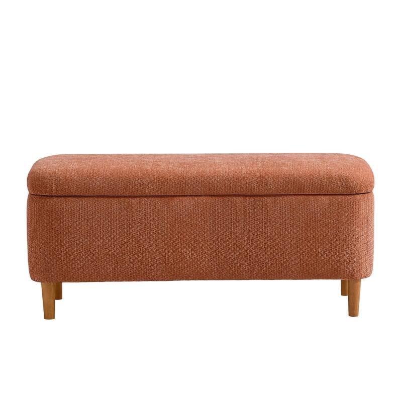 39in Soft Chenille Fabric Storage Ottoman Bench for Bedroom / Entryway Bed Foot / Living Room，Upholstered Entryway Bench - Orange