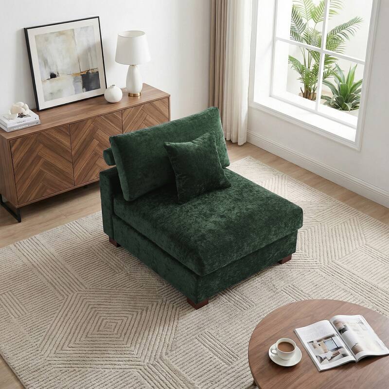 35" W Modern Chenille Armless Accent Chair Sectional Module with Pillows