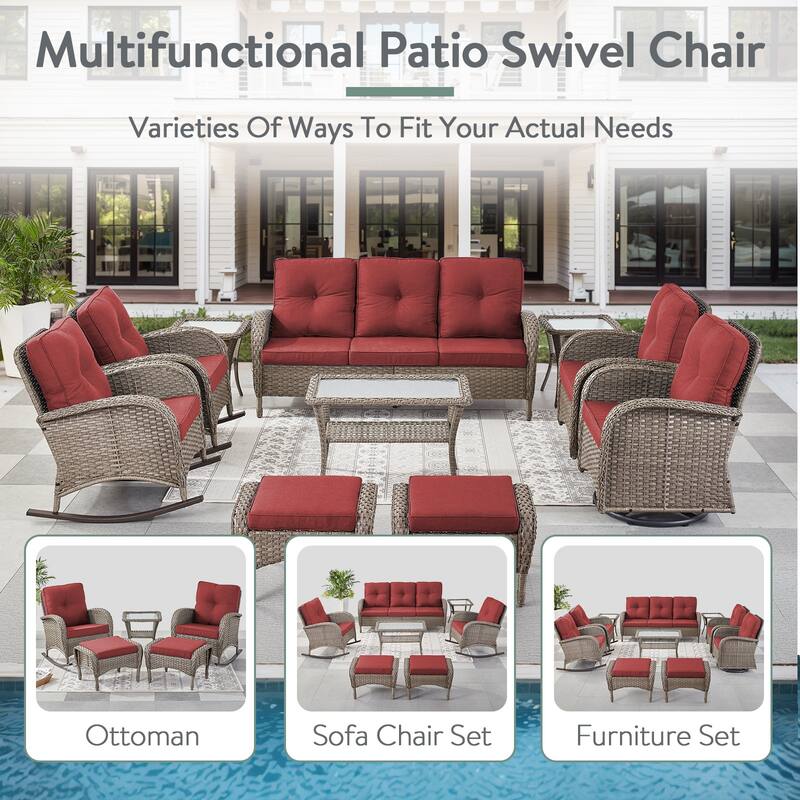 Pocassy 3-Piece Outdoor Rocking Chairs with Side Table Patio Rocker Chairs Bistro Set