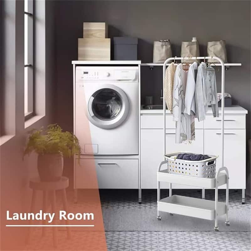 Clothes Organizer with 2 Tier Metal Baskets - 12.4"D x 22.3"W x 60"H