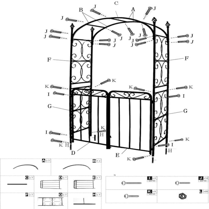 8ft Black Metal Wrought Iron Arch Gardening Trellis