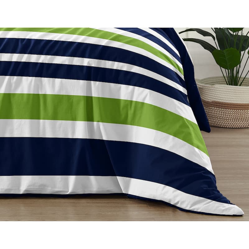 Sweet Jojo Designs Navy and Lime Stripe Collection 2pc Twin Bedding Set