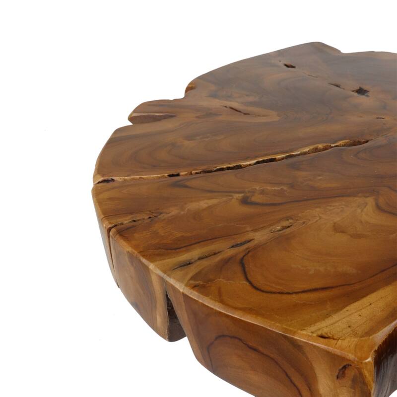 Handcrafted Live Edge Teak Wood Irregular End Table With Iron Legs