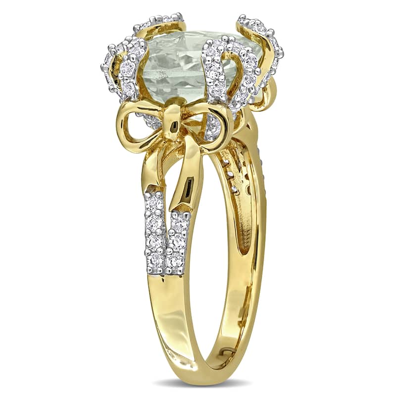 Miadora 4 1/8ct TGW Green Quartz and White Topaz Cocktail Ring in Yellow Plated Silver