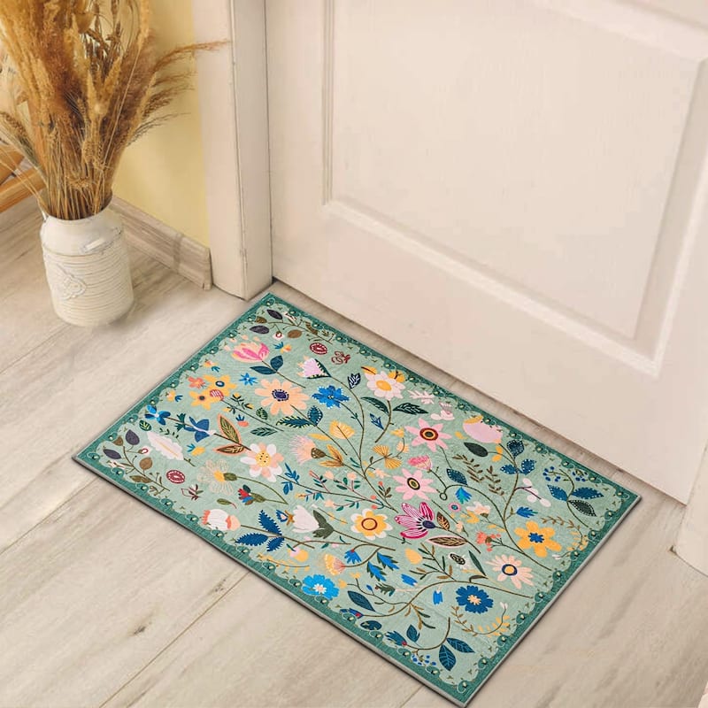 Nature Floral Non-Slip Machine Washable Colorful Modern Area Rug