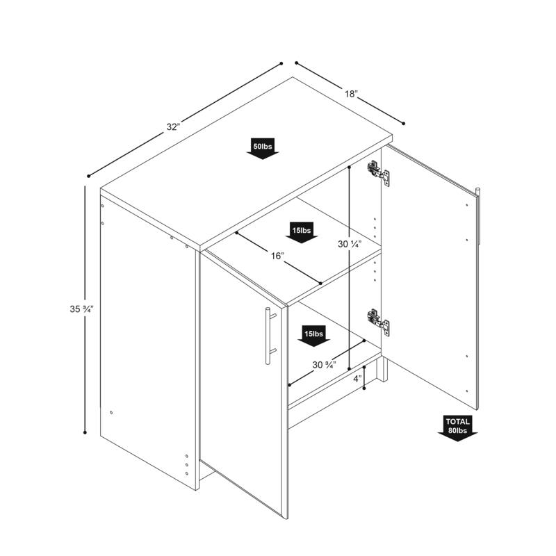 Prepac Elite Home Storage 16 in Deep Base Cabinet - 32" W x 35.75" H x 18" D