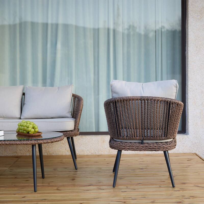 4-Person Outdoor Wicker Patio Conversation Seating Set with Coffee Table,