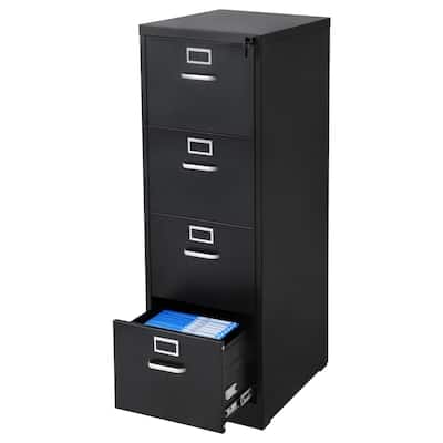 Black Cold Rolled Steel 4 Drawer File Cabinet with Lock and Full-Extension Tracks