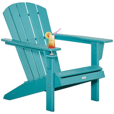 HDPE All-Weather Outdoor Adirondack Chair with Cup Holder, Fire Pit Chair for Backyard, Deck, Lawn, Garden, 330lbs Capacity