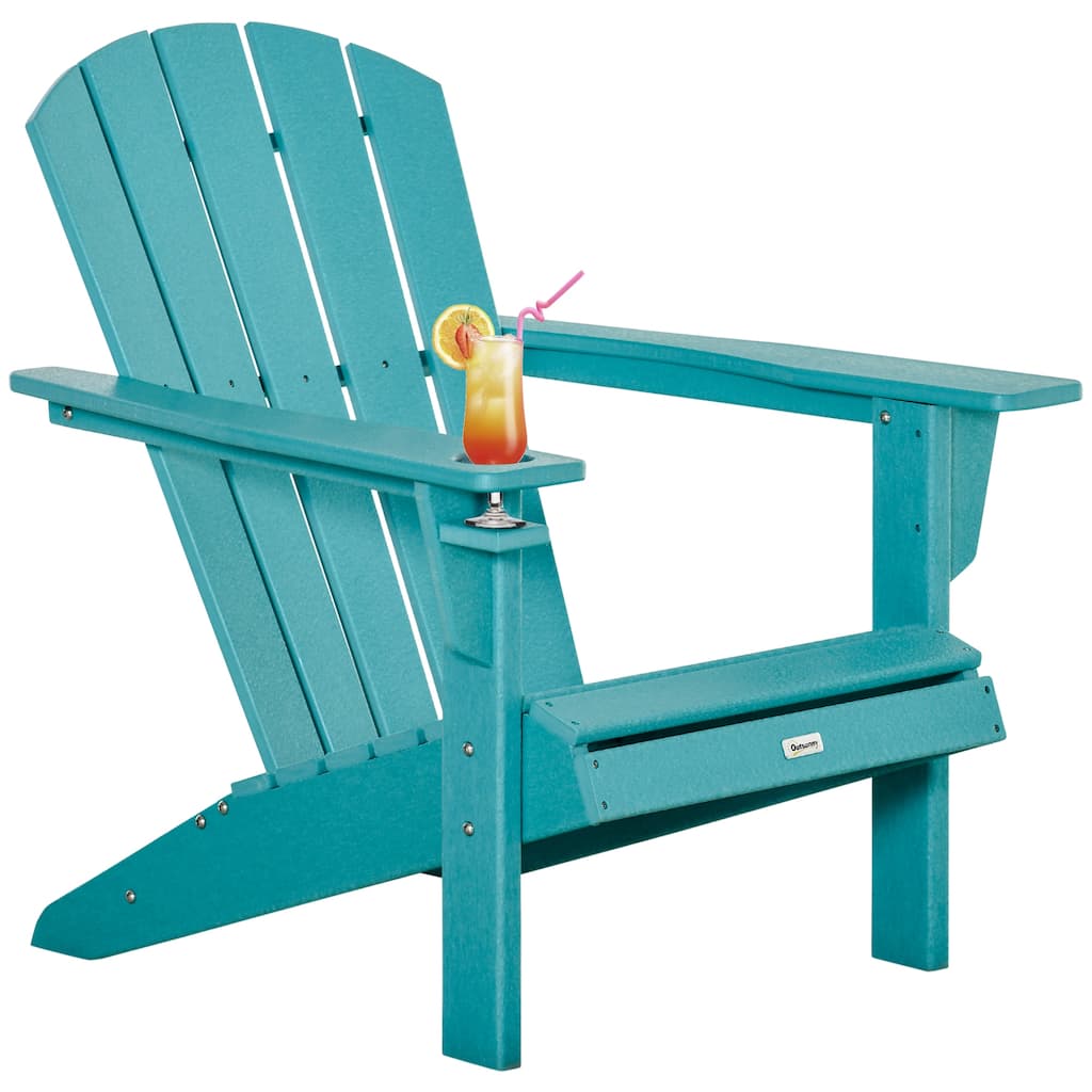 HDPE All-Weather Outdoor Adirondack Chair with Cup Holder, Fire Pit Chair for Backyard, Deck, Lawn, Garden, 330lbs Capacity