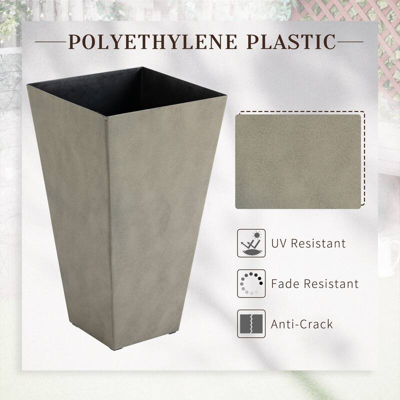 28" Tall Outdoor Planters, Set of 3 Large Taper Planters with Drainage Holes and Plug, Faux Wood Plastic Flower Pots