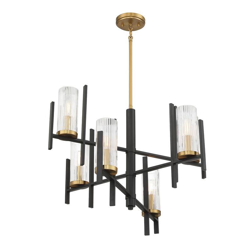 Midland 6-Light Chandelier in Matte Black with Warm Brass Accents
