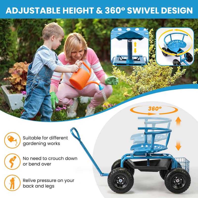 Costway Rolling Garden Cart Height Adjustable Scooter with Swivel Seat - See Details
