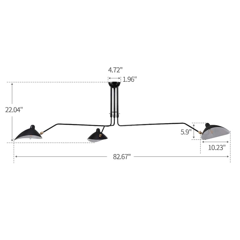 3-Arm Wide Industrial Pivoting Novelty Black Shaded Flush Mount