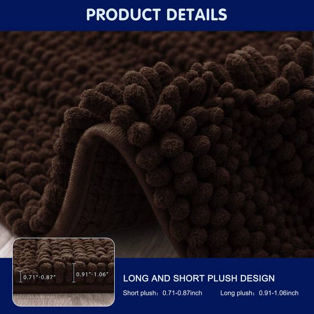 Subrtex Non-slip Bathroom Rug Chenille Soft Striped Plush Bath Mat