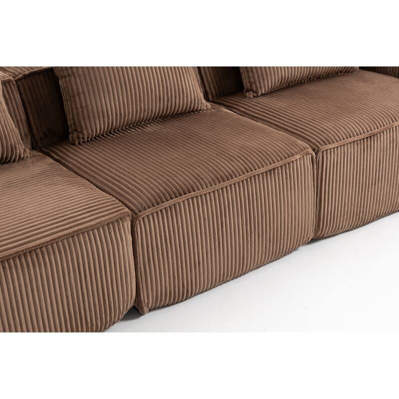 Modular Sectional Sofa with Pillows, Corduroy Upholstered 3-Seater Sofa, All-Compressed Foam Sofa for Living Room, Apartment