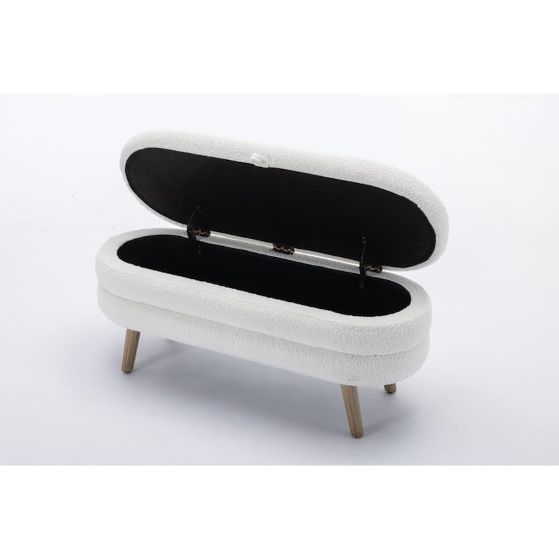 Boucle Fabric Storage Bench Bedroom Bench With Wood Legs For Living Room Bedroom Indoor