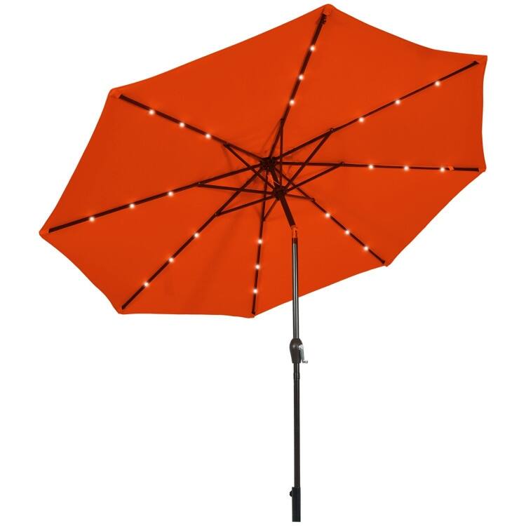 10' Solar LED Lighted Patio Market Umbrella Shade Tilt Adjustment Crank - Orange