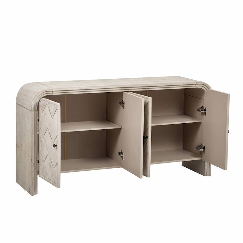 Wood Sideboard- Handwoven Wood Slat Doors,Tiered Stepped Design for Hallways,Living Rooms,Studies