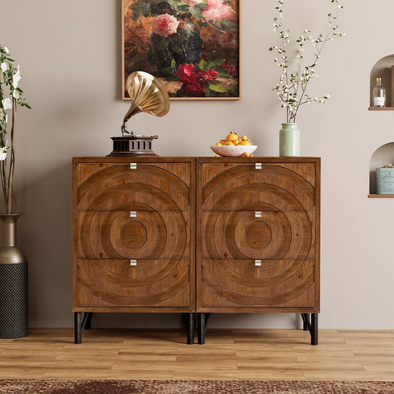 COSIEST Solid Wood Brown Nightstand Set with Drawers