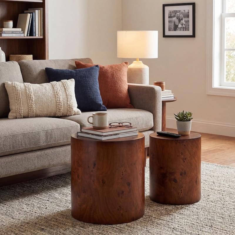 Christopher Knight Home - Mollet Modern 2-Piece Nesting Side End Table Set with Cylindrical Silhouette, Versatile Indoor Use