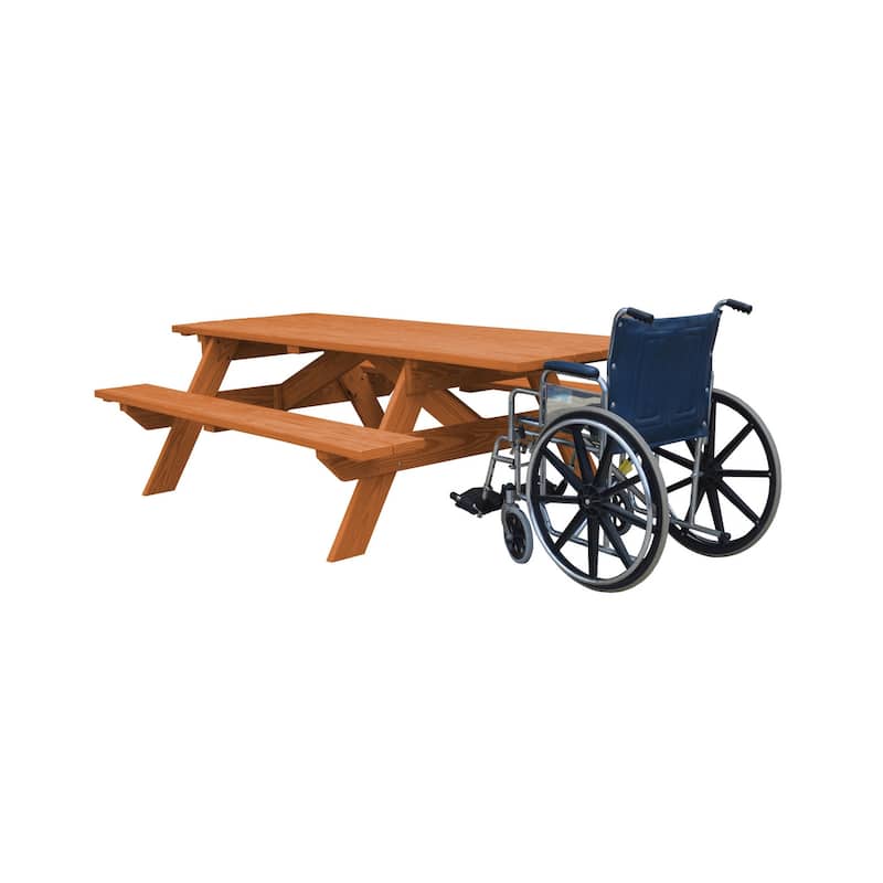 HomeRoots 94" Redwood Solid Wood Outdoor Picnic Table