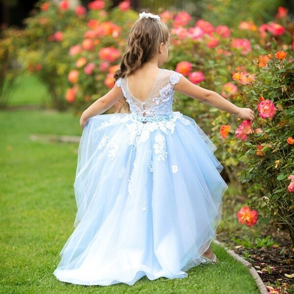 white and baby blue flower girl dresses