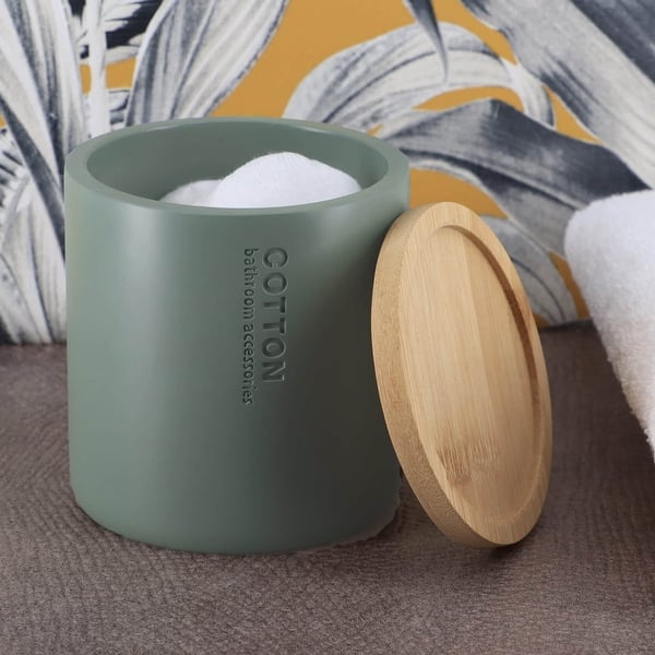 slide 2 of 65, Sleek Cotton Pad Holder - Polyresin Bathroom Storage Container with Bamboo Lid - 4 L x 4 W x 4.6H Green