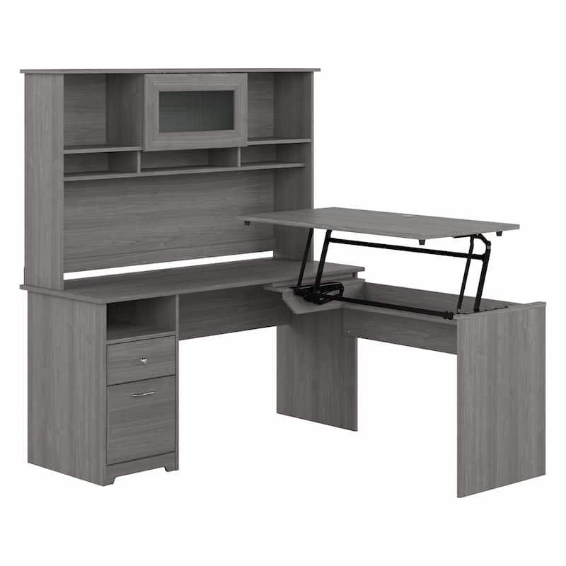 60W 3-position L-shaped Sit to Stand Desk with Hutch by Bush Furniture